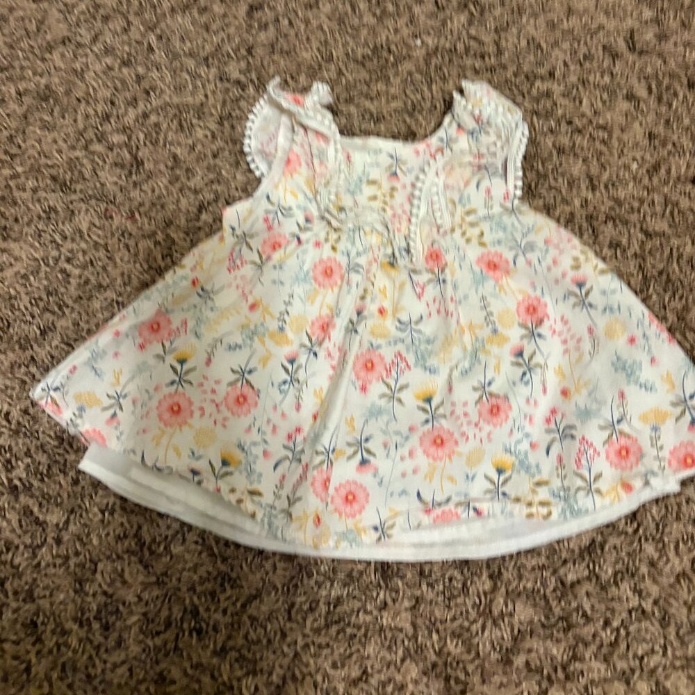Tommy Bahama Floral Print Sun Dress 6-9 Month White Textured Cotton Lined Button